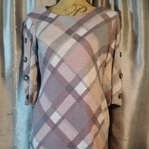 Connected Apparel Plaid Long Sleeve Dress - Picture 2 of 5